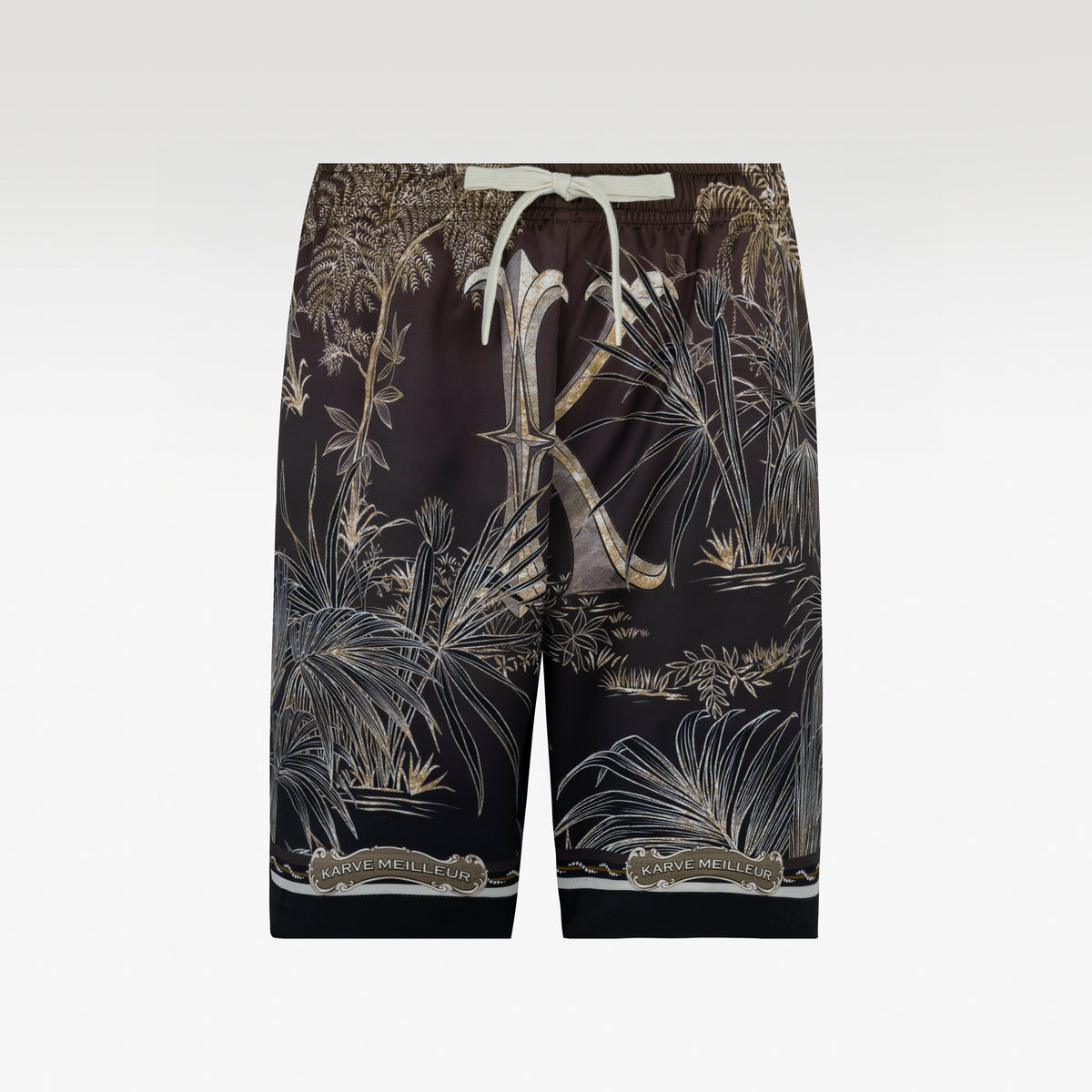 Tiger Black Silk Shorts | Drawstring Elastic Waistband Silk Shorts