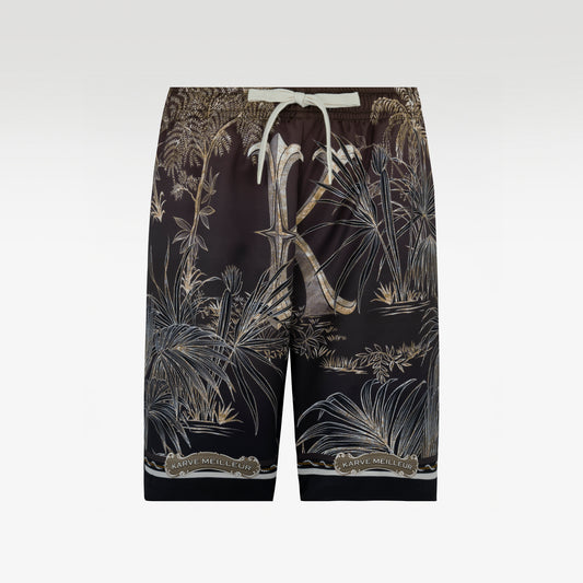 Tiger Black Silk Shorts | Drawstring Elastic Waistband Silk Shorts