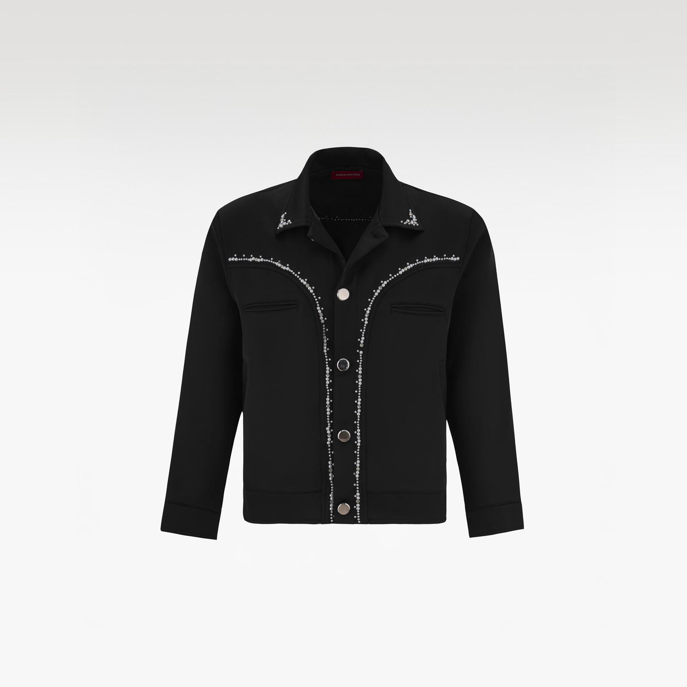 Midnight Glow Silk Jacket | Premium Black Silk Satin Pearl & Crystal Embellished