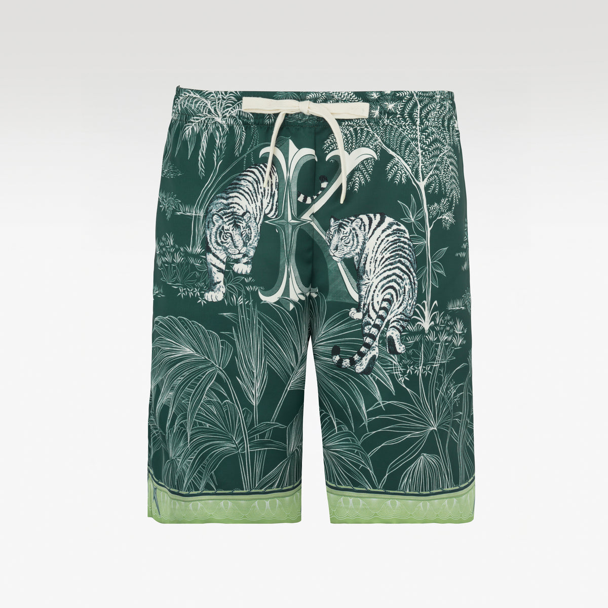 Tiger Green Silk Shorts | Drawstring Elastic Waistband Silk Shorts