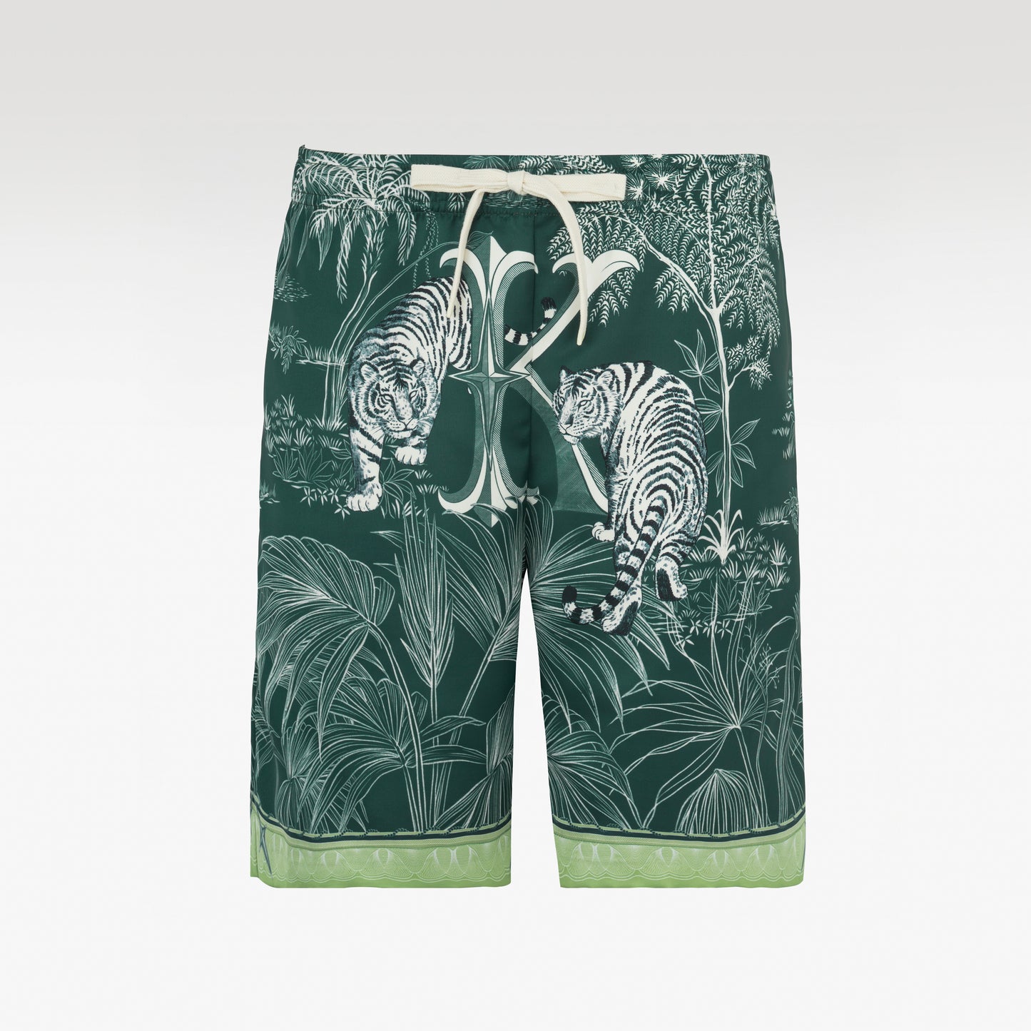 Tiger Green Silk Shorts | Drawstring Elastic Waistband Silk Shorts