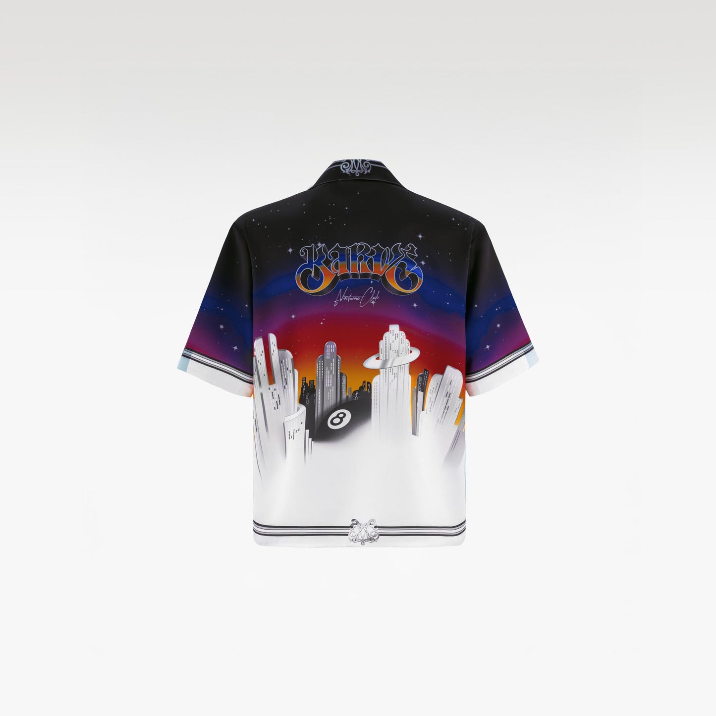 K City Silk Shirt | Printed Silk Camp Shirt Futuristic Cityscape