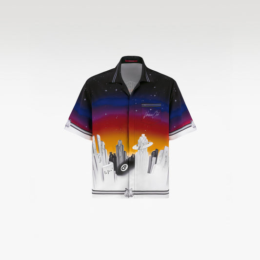 K City Silk Shirt | Printed Silk Camp Shirt Futuristic Cityscape