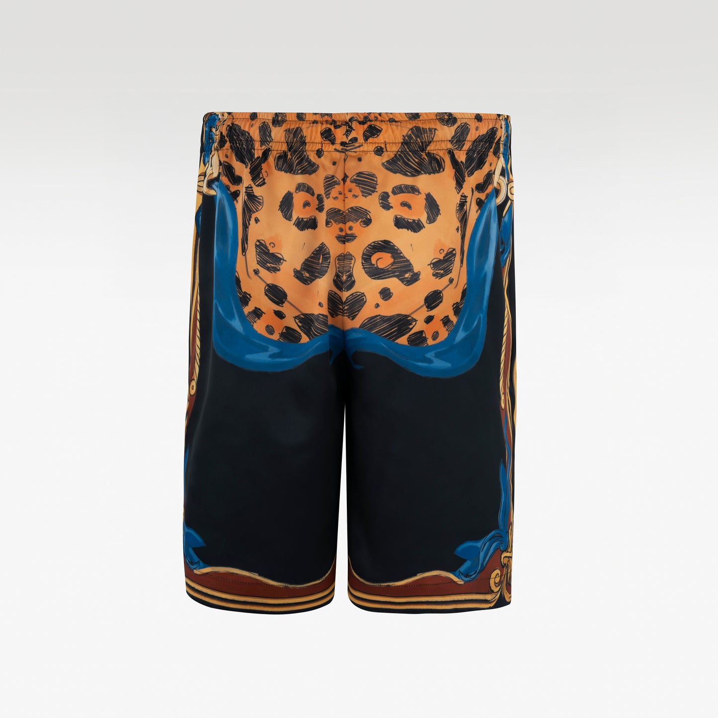 Leopard Dark Silk Shorts | Drawstring Elastic Waistband Silk Shorts