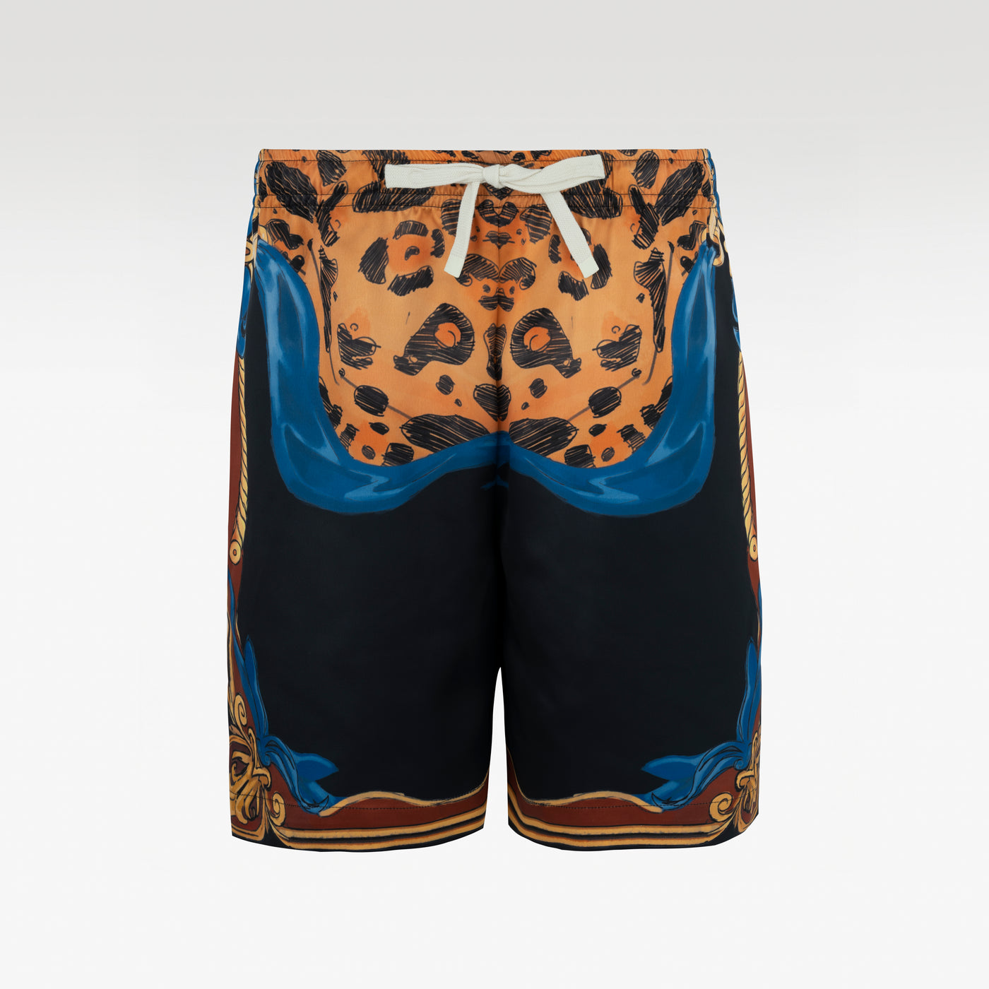 Leopard Dark Silk Shorts | Drawstring Elastic Waistband Silk Shorts