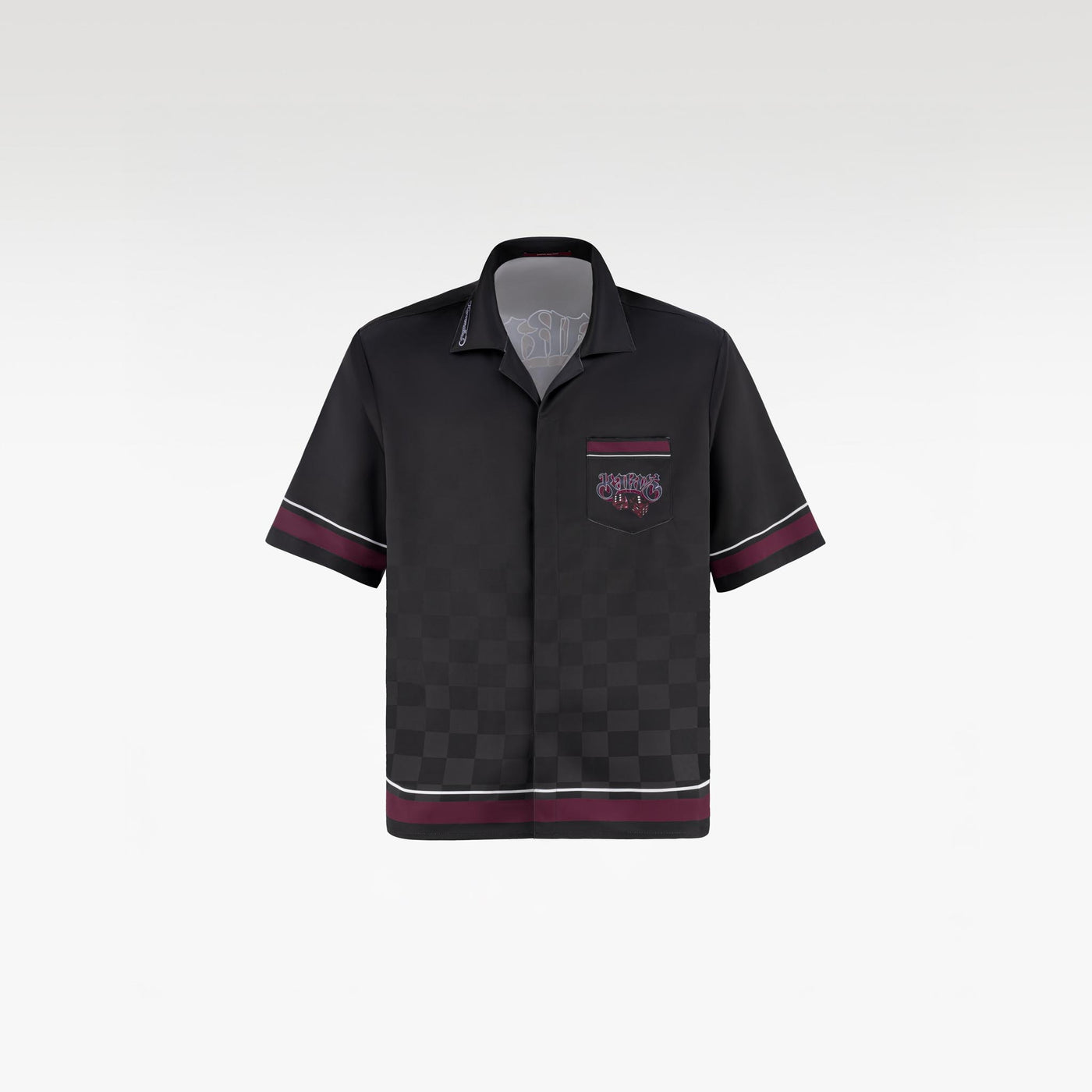 Lucky-K Silk Shirt | Relaxed Camp Collar Midnight Dice Checkerboard Print