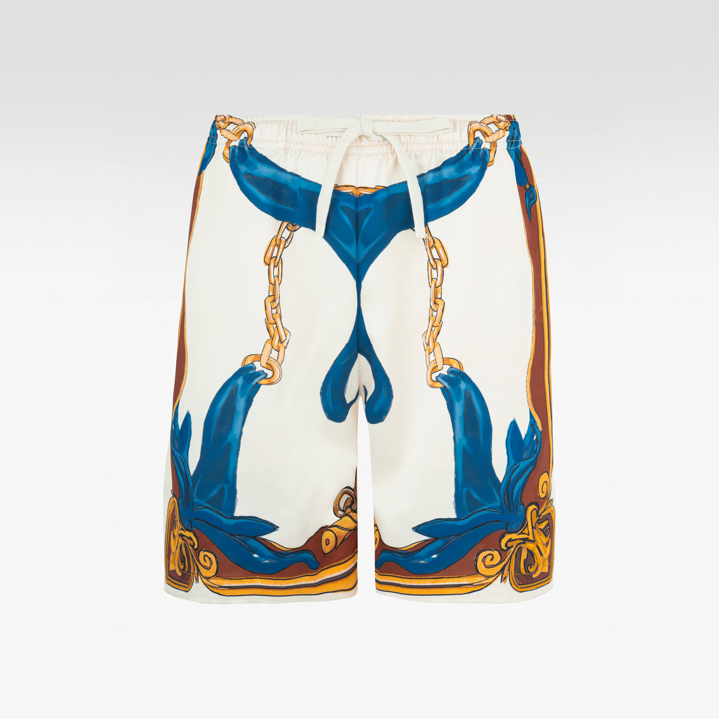 Ivory Tiger Silk Shorts | Drawstring Elastic Waistband Silk Shorts