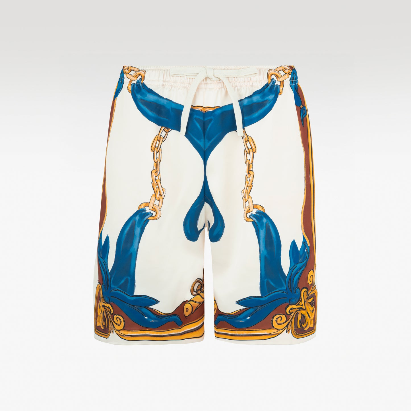 Ivory Tiger Silk Shorts | Drawstring Elastic Waistband Silk Shorts