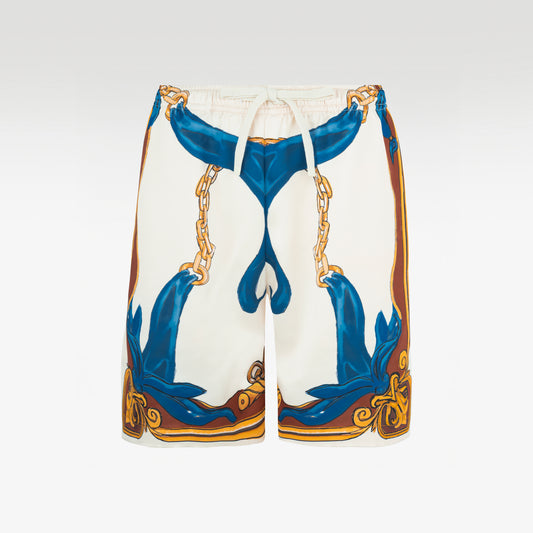 Ivory Tiger Silk Shorts | Drawstring Elastic Waistband Silk Shorts