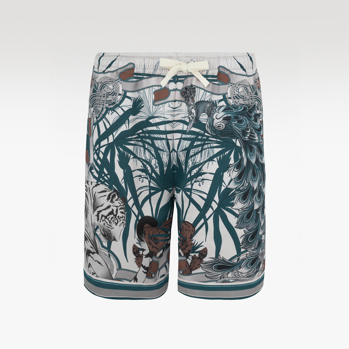 Verdant Realm Silk Shorts | Drawstring Elastic Waistband Silk Shorts