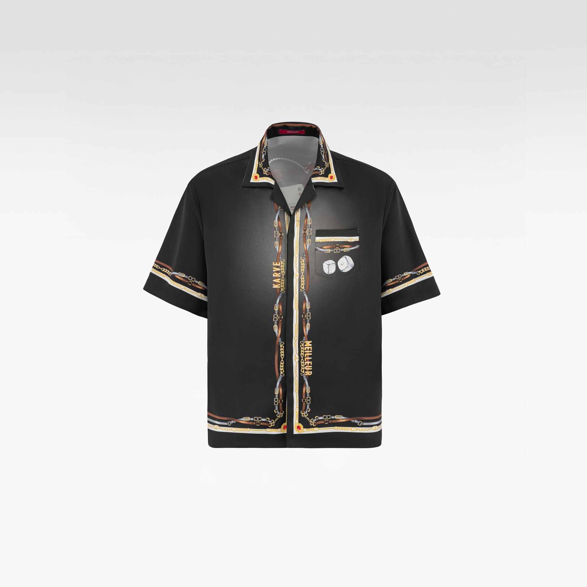 Black Ace Silk Shirt | Printed Silk Cuban Collar Short Sleeve
