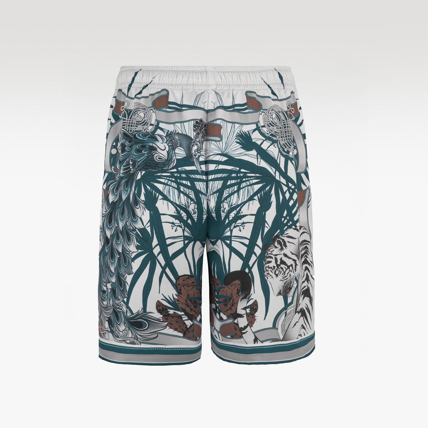 Verdant Realm Silk Shorts | Drawstring Elastic Waistband Silk Shorts