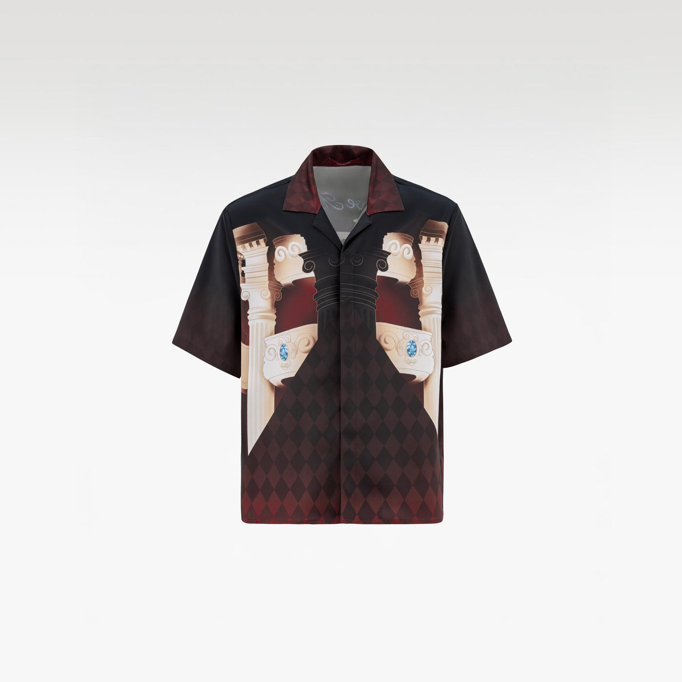 Phantom Silk Shirt | Printed Taffeta Merlot Gradient Jeweled Beetle Motif