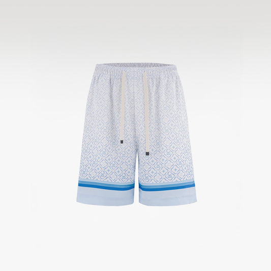 K Mania Blue Silk Shorts |  High-End Printed Silk Monogram Design
