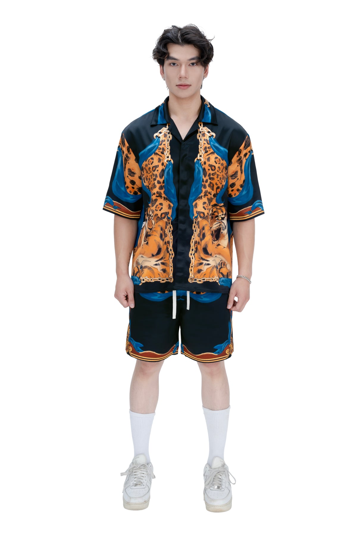 Leopard Dark Silk Shirt | Relaxed Short Sleeve Cuban Collar Shirt