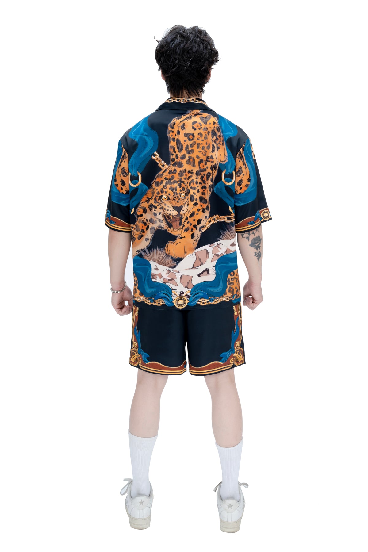 Leopard Dark Silk Shirt | Relaxed Short Sleeve Cuban Collar Shirt