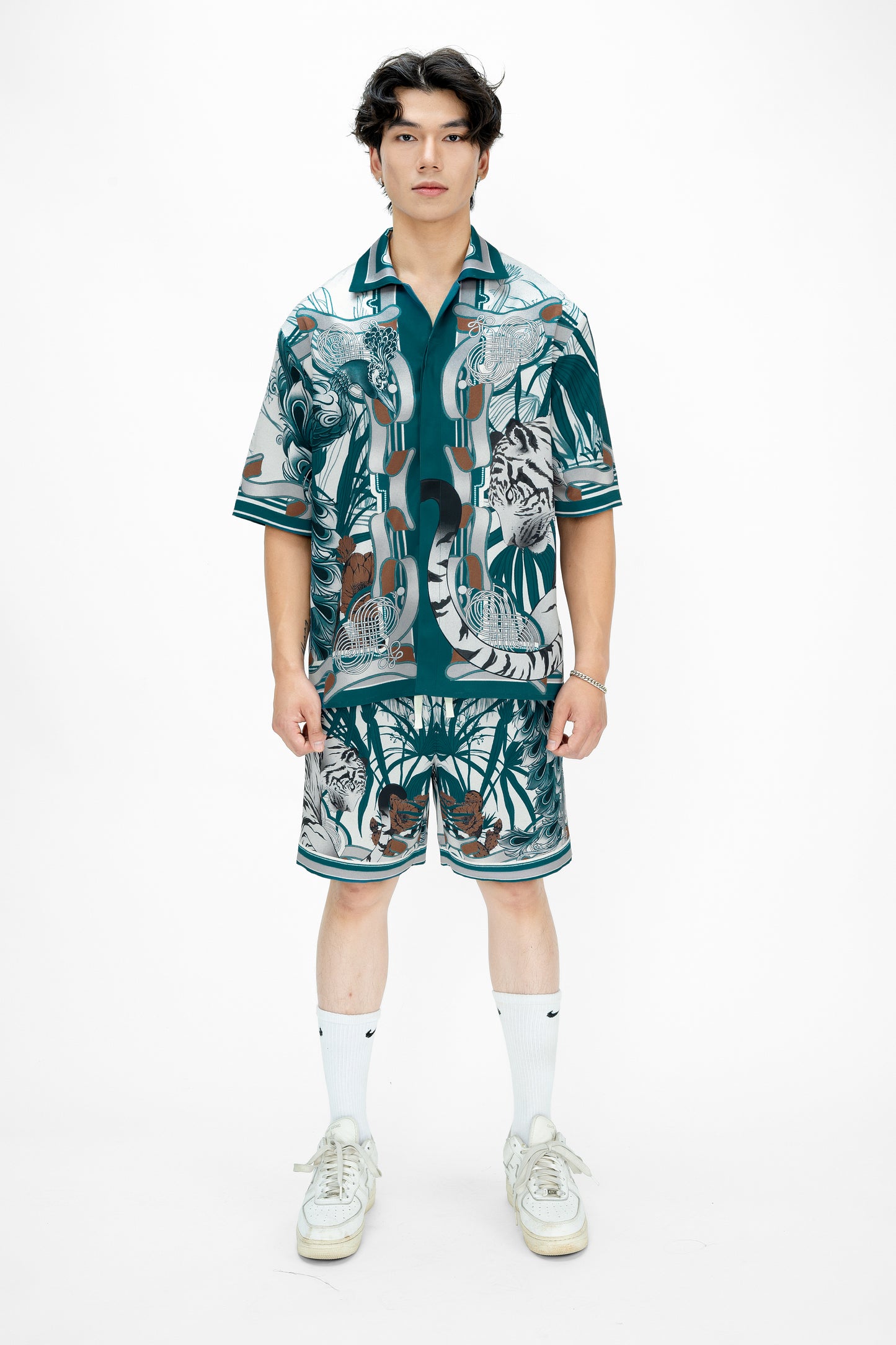 Verdant Realm Silk Shirt | Relaxed Fit Short-Sleeve Cuban Collar Silk Shirt