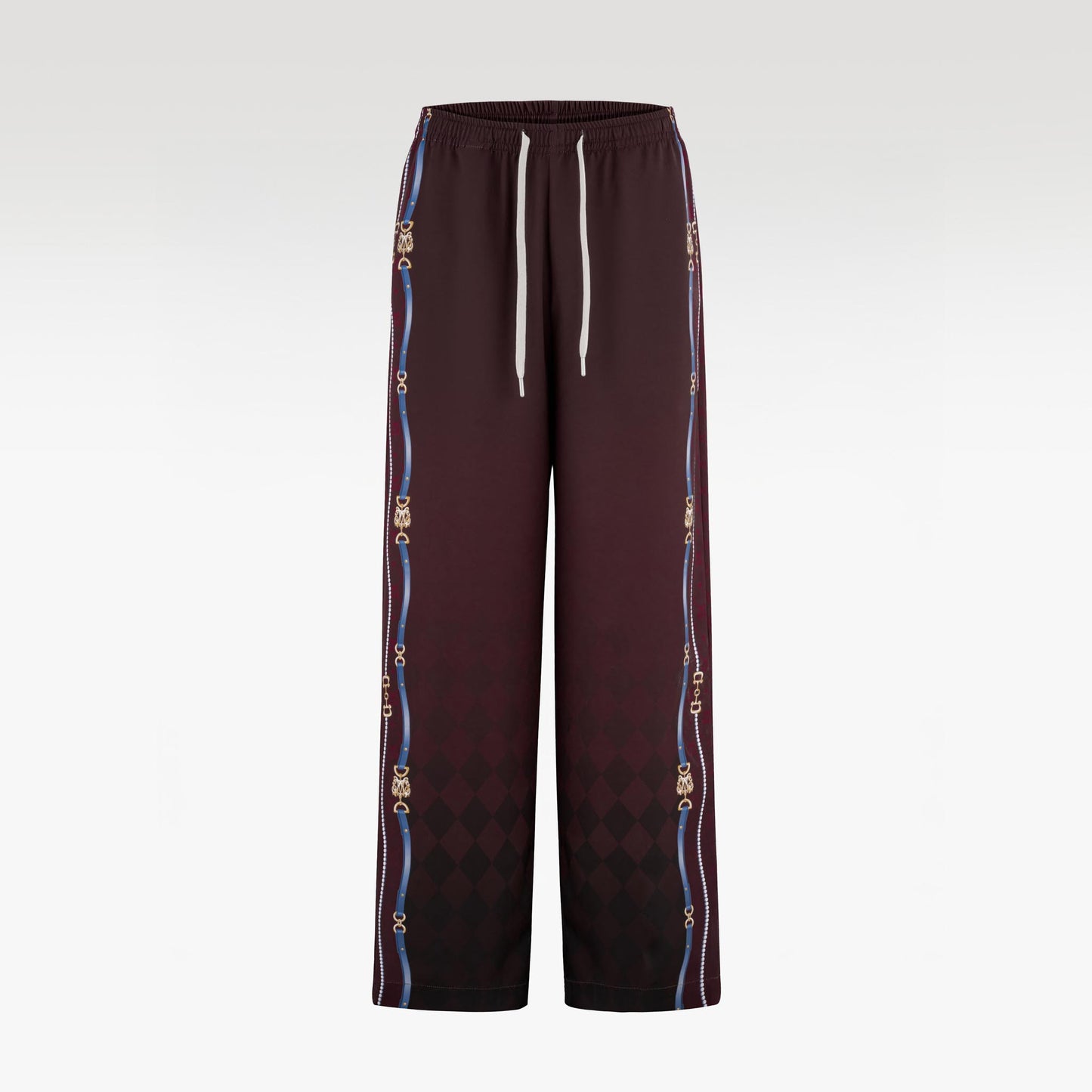 The Night Duke Silk Pants | Designer Silk Taffeta Card Print Resort Pants