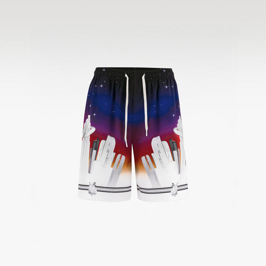 K City Silk Shorts | Premium Printed Silk Taffeta Futuristic Cityscape