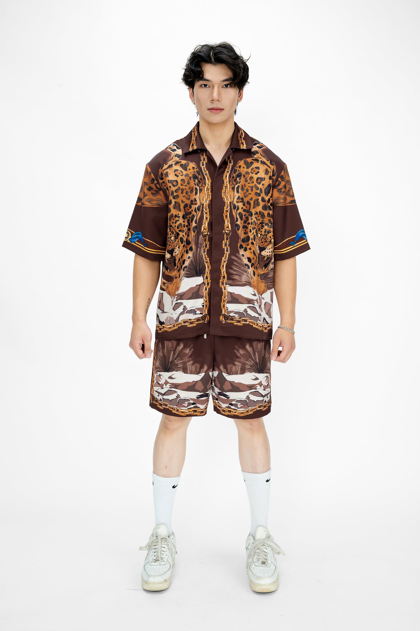Tiger Red Silk Shirt | Relaxed Short Sleeve Cuban Collar Shirt