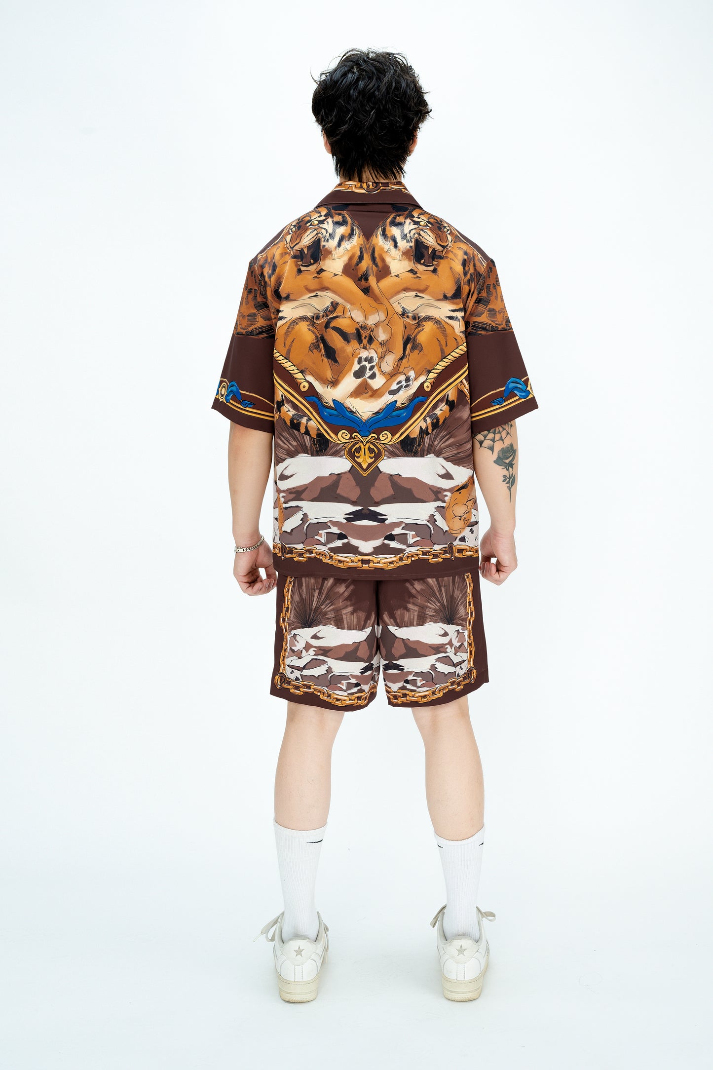 Tiger Red Silk Shirt | Relaxed Short Sleeve Cuban Collar Shirt