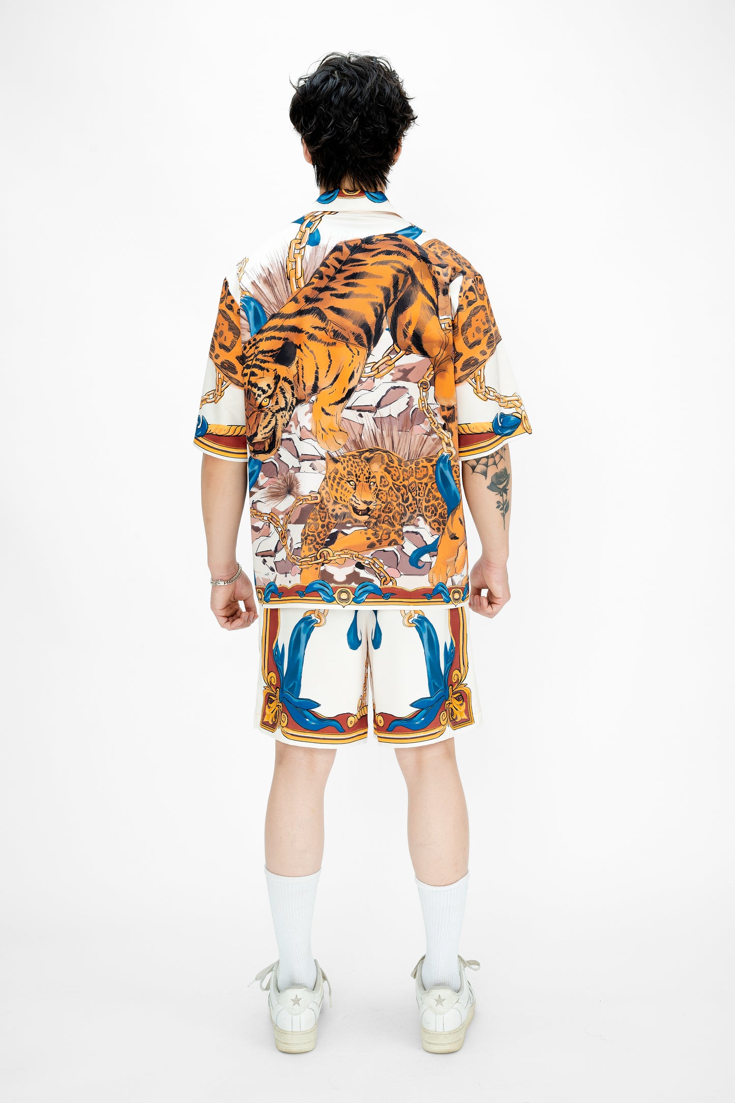 Ivory Tiger Silk Shorts | Drawstring Elastic Waistband Silk Shorts