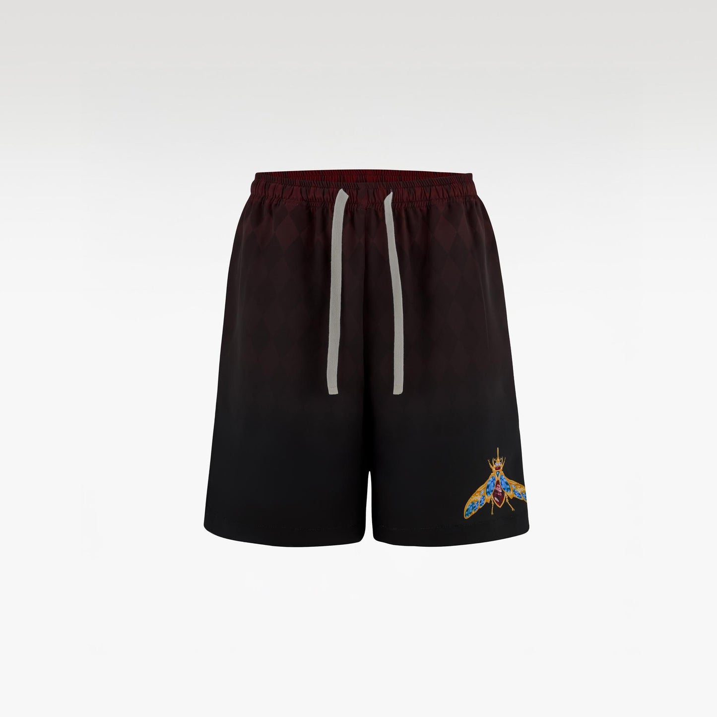 Phantom Silk Shorts | Printed Silk Taffeta - Card Iconography, Burgundy Fade