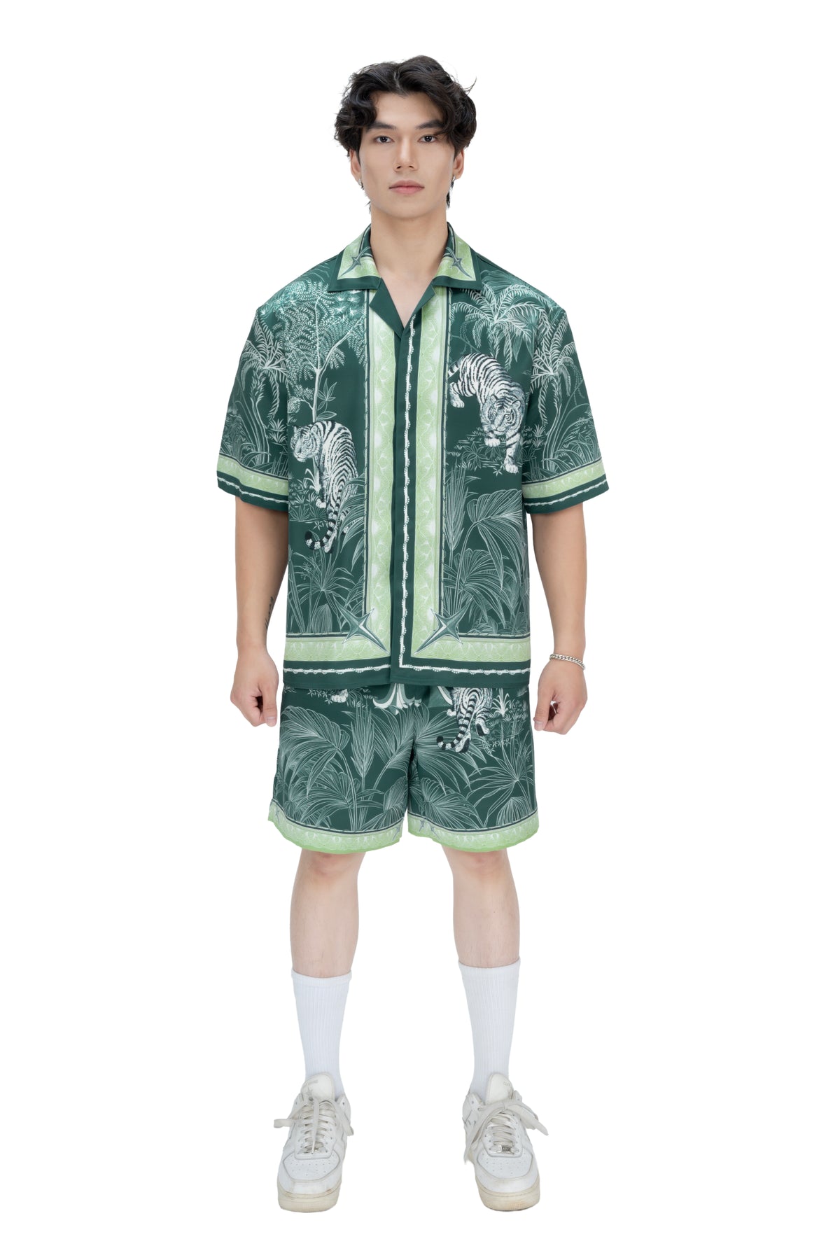 Tiger Green Silk Shorts | Drawstring Elastic Waistband Silk Shorts
