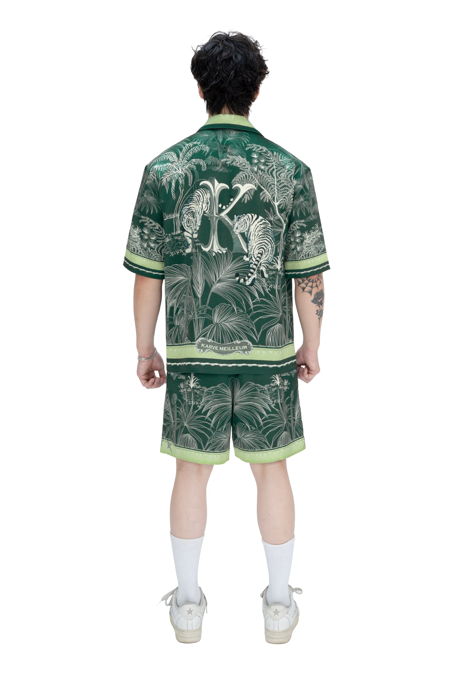 Tiger Green Silk Shorts | Drawstring Elastic Waistband Silk Shorts