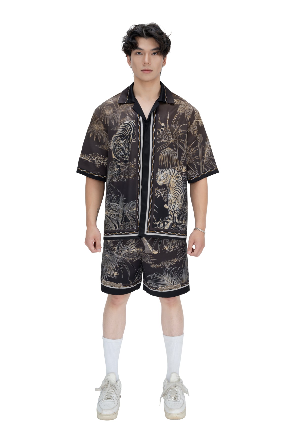 Tiger Black Silk Shirt | Relaxed Short Sleeve Cuban Collar Shirt