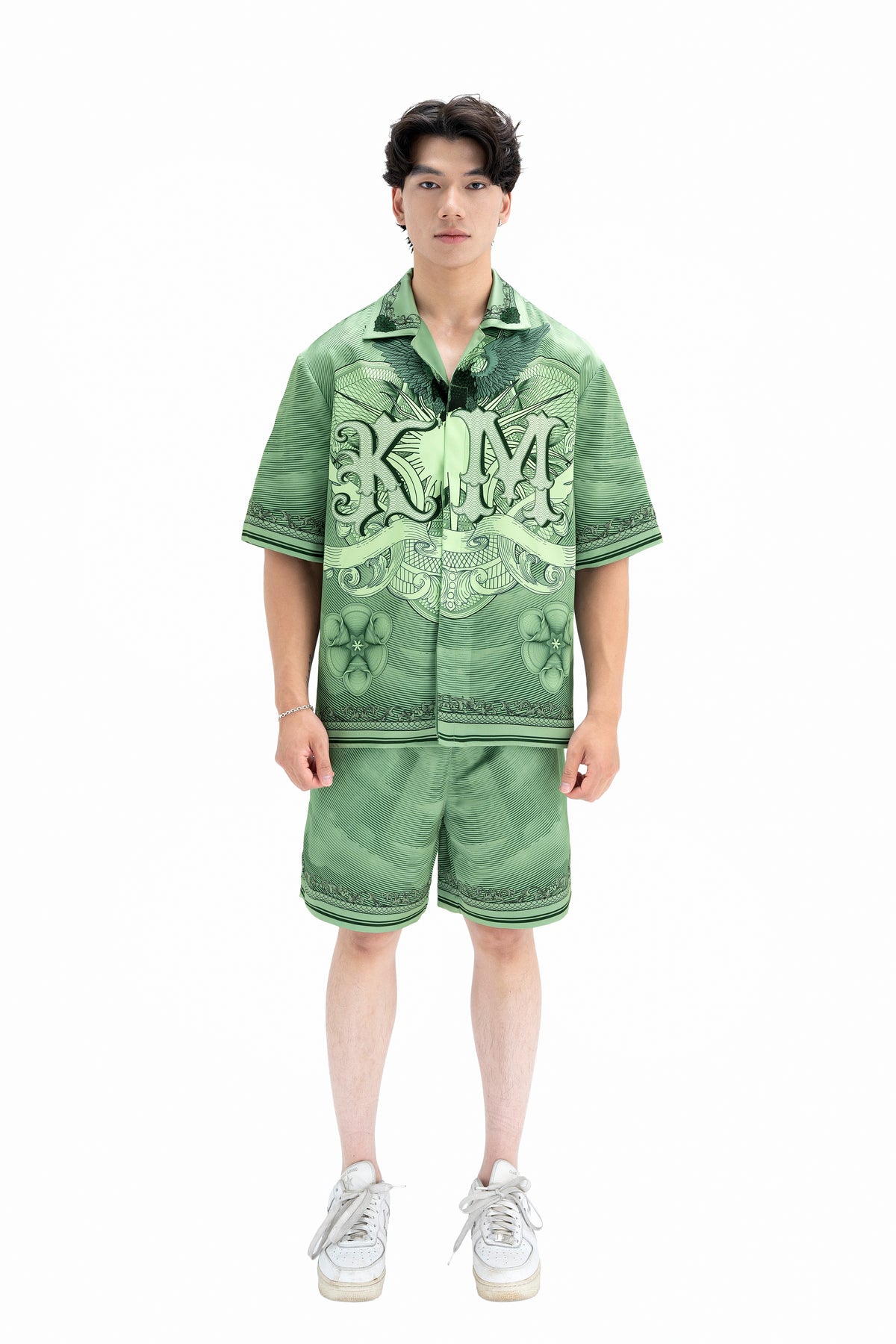 Green Dollar Silk Shorts | Drawstring Elastic Waistband Silk Shorts