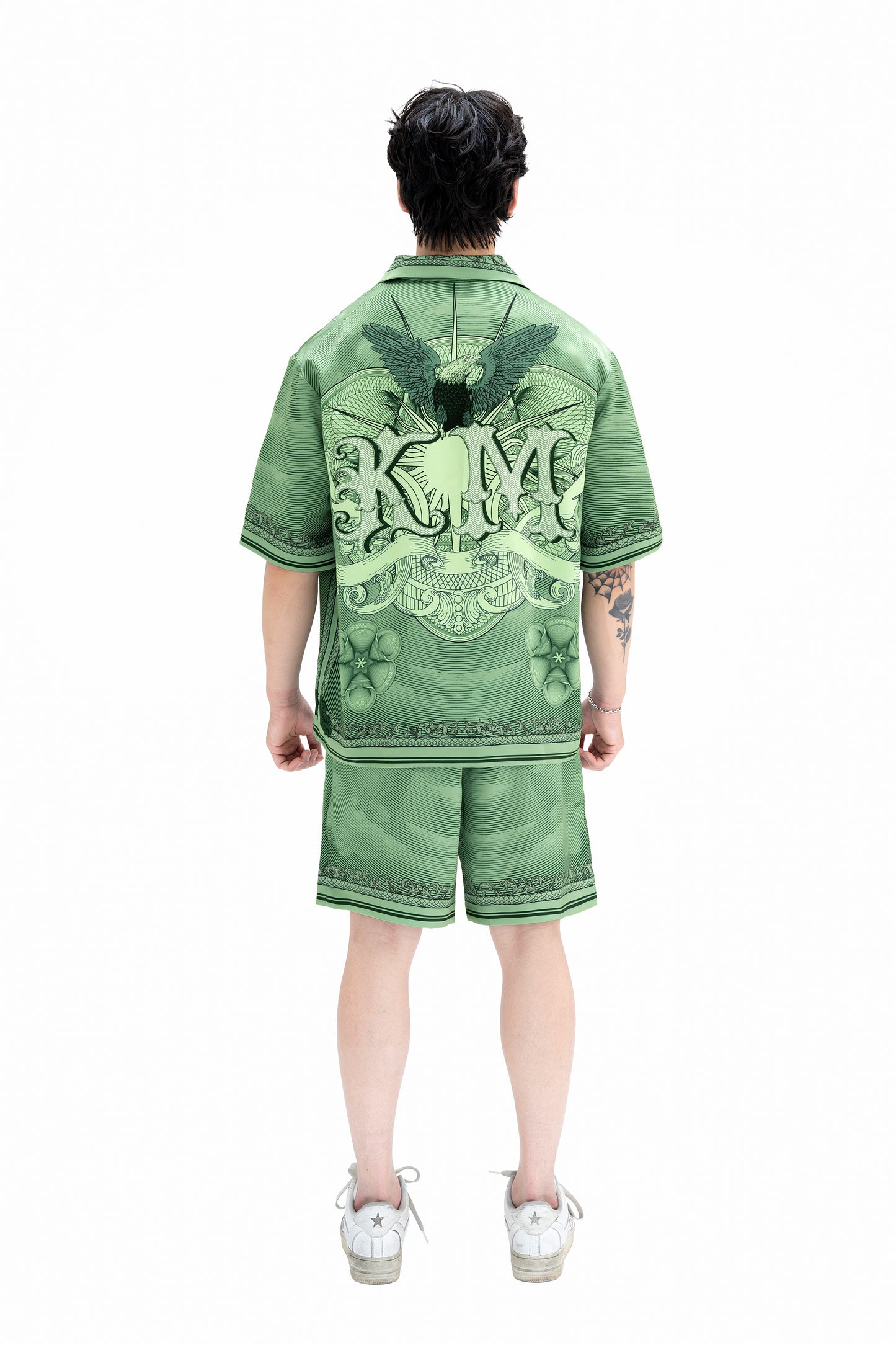 Green Dollar Silk Shorts | Drawstring Elastic Waistband Silk Shorts