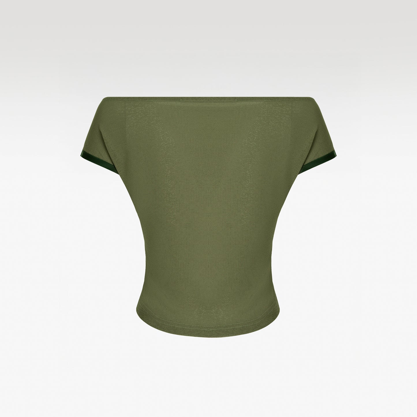 Olive Whisper Off-Shoulder Top | Olive Green Fitted Bardot Top with Patterned Bust Overlay & Black Eyelash Lace