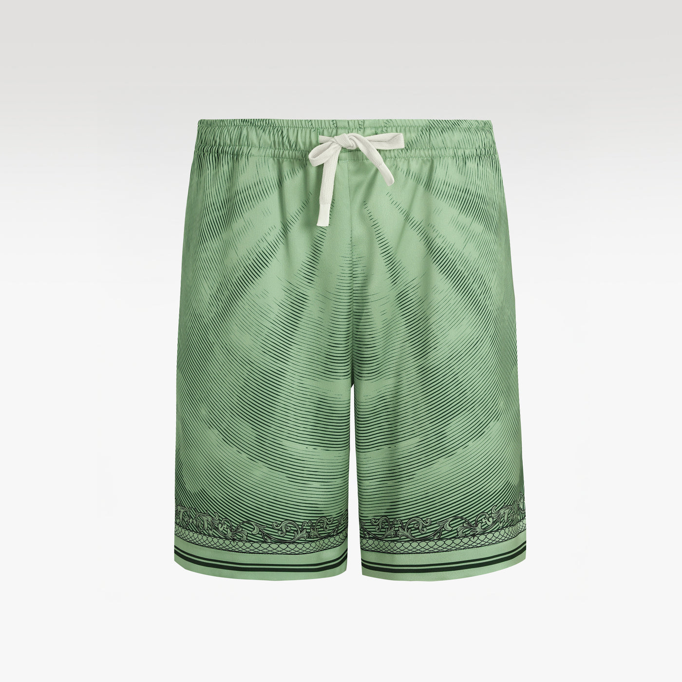 Green Dollar Silk Shorts | Drawstring Elastic Waistband Silk Shorts