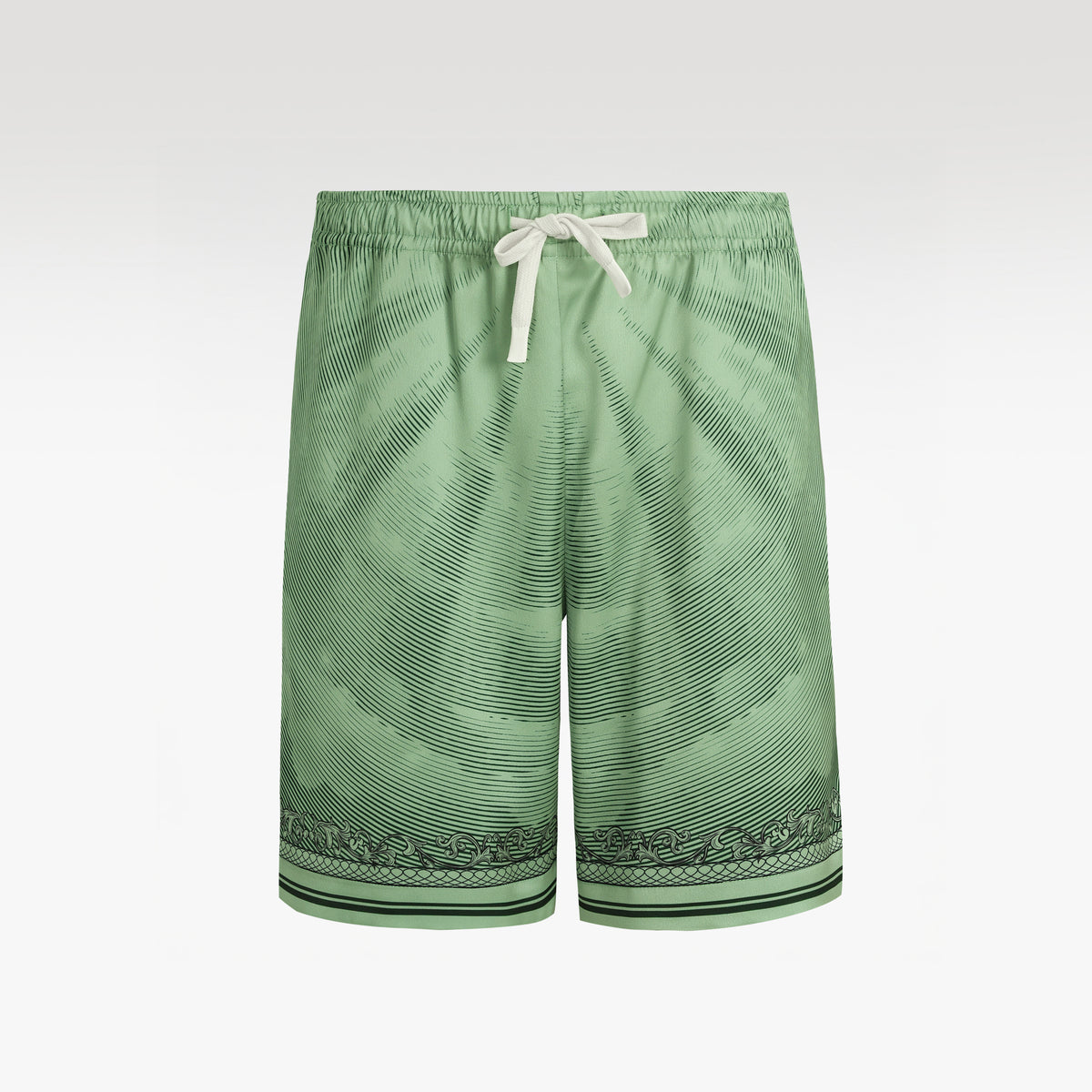 Green Dollar Silk Shorts | Drawstring Elastic Waistband Silk Shorts