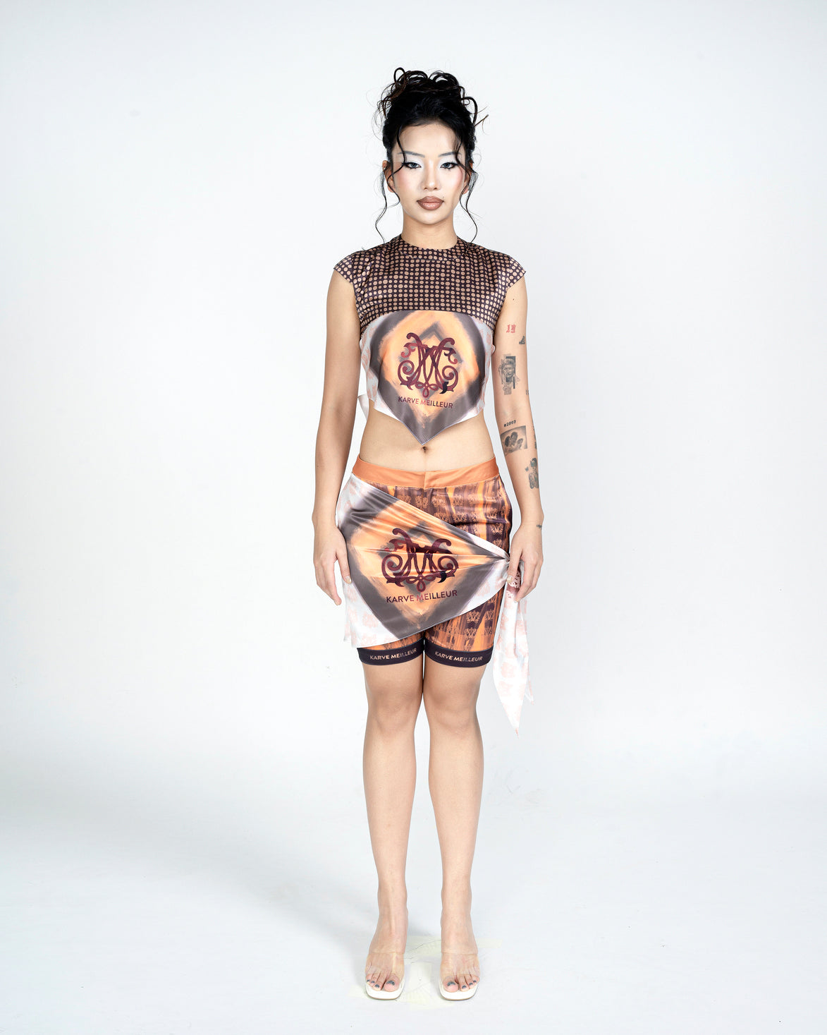Born For Glory Top | Scarf Overlay Cap Sleeve Crop Top