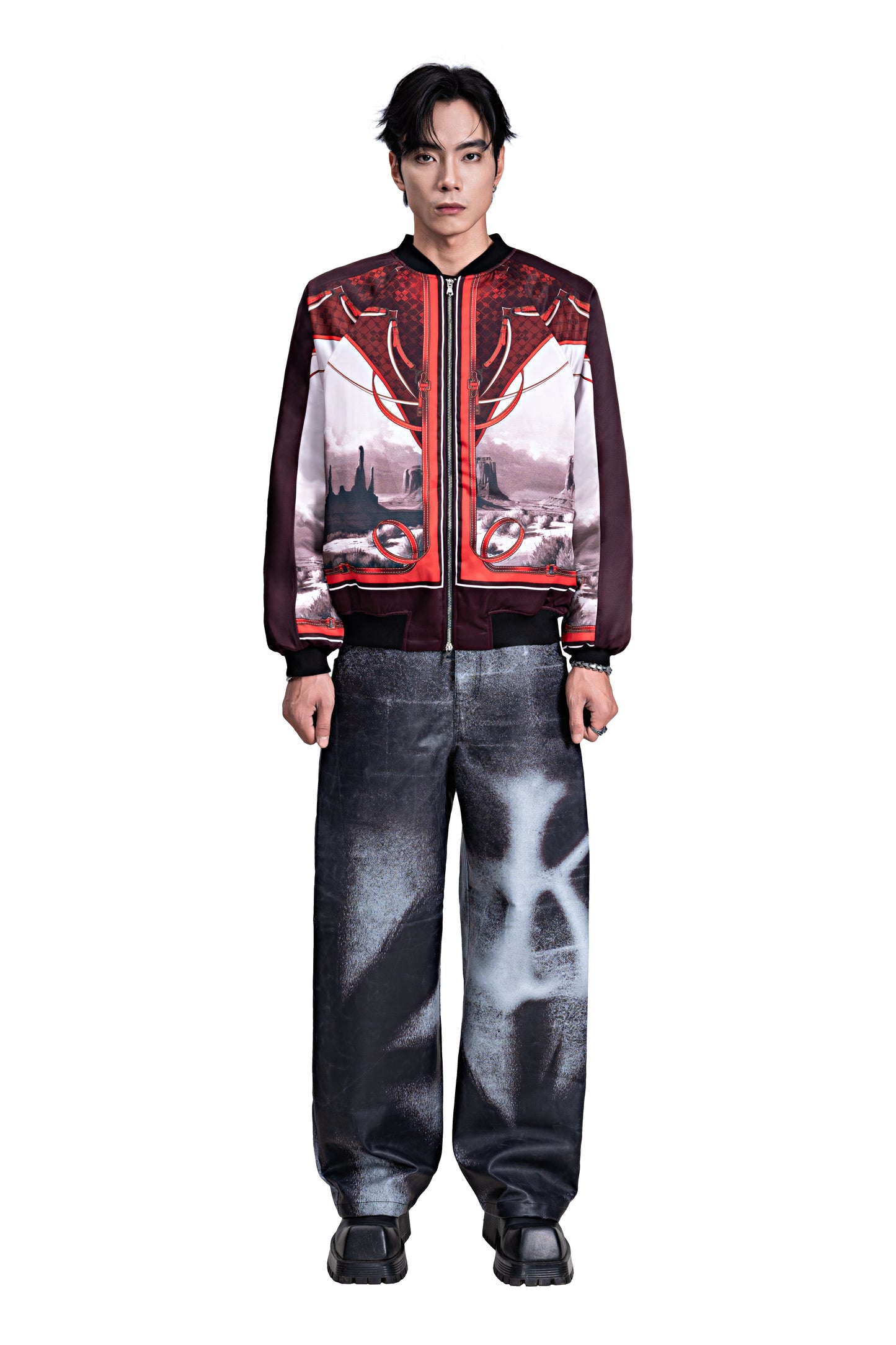 The Monarch Bomber Jacket | Canyon Landscape Print Urban Harness Statement