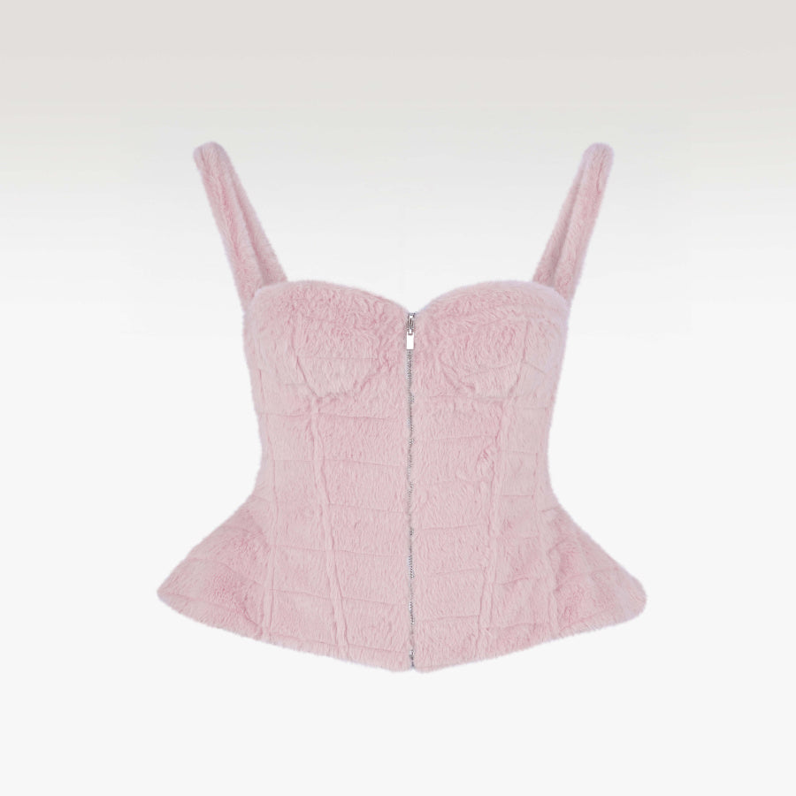 Magnolia Corset | Premium Dusty Pink Faux Fur Luxury Peplum Corset