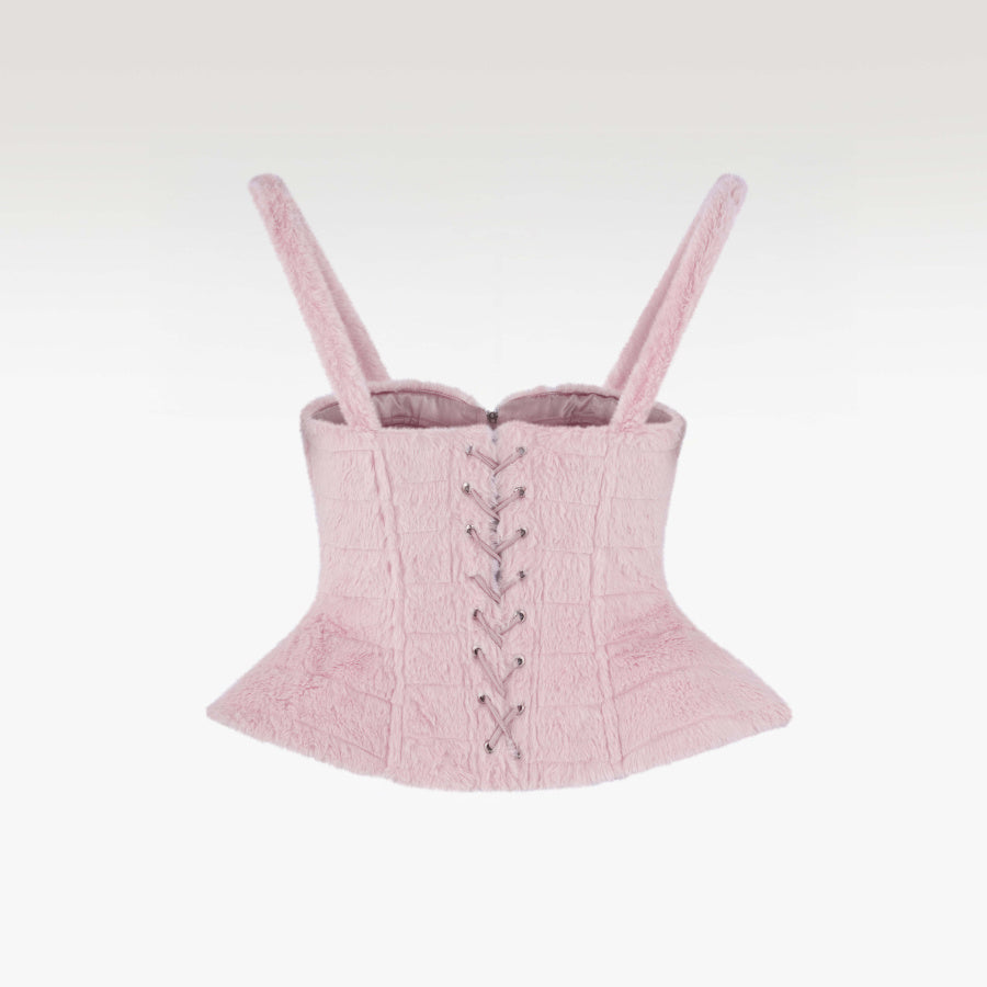 Magnolia Corset | Premium Dusty Pink Faux Fur Luxury Peplum Corset
