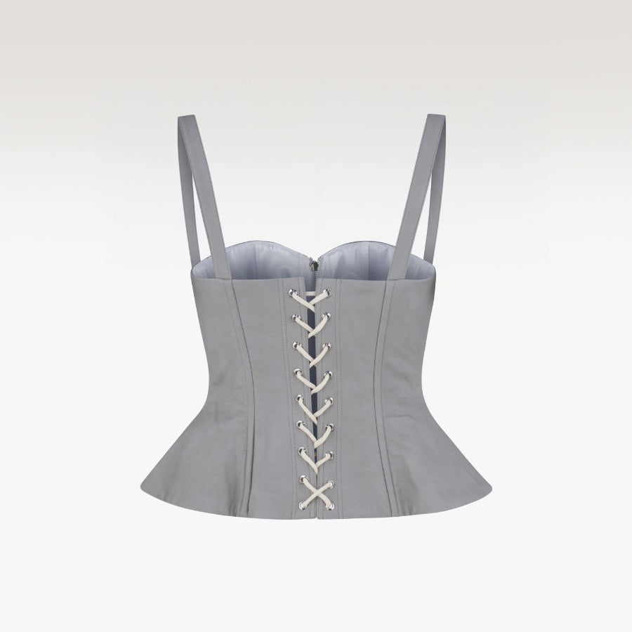 The Sovereign Peplum Corset | Premium Grey Faux Leather Structured Top