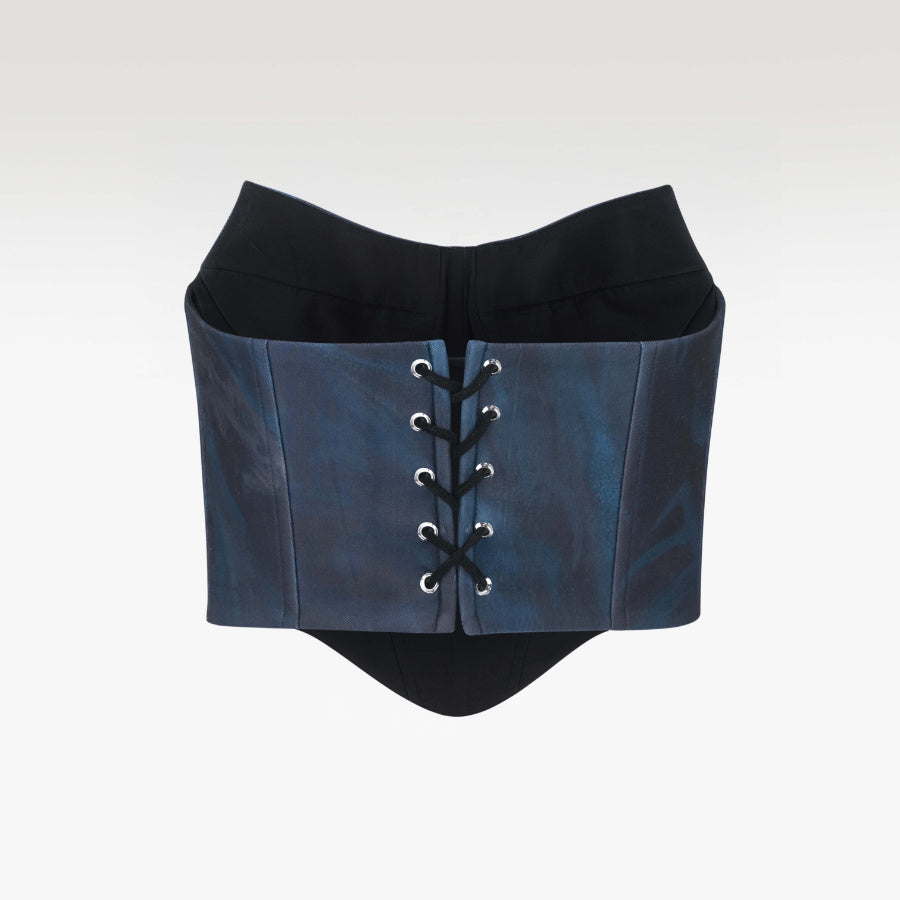 Siberian Siren Corset | Premium Cobalt Blue Iridescent Velvet Printed Corset