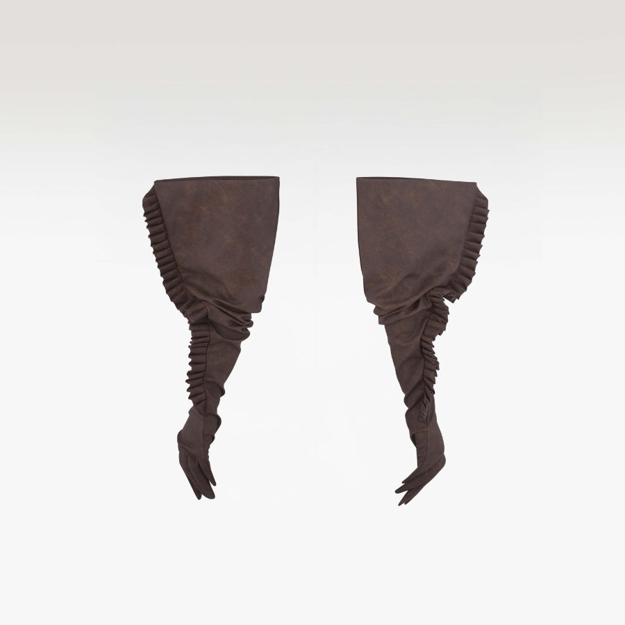 The Arcanum Ruffled Gloves | Dark Brown Ruffled Leather Avant Fit