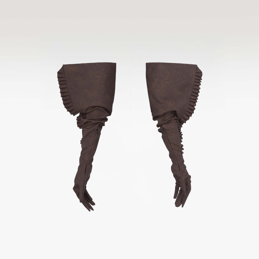 The Arcanum Ruffled Gloves | Dark Brown Ruffled Leather Avant Fit