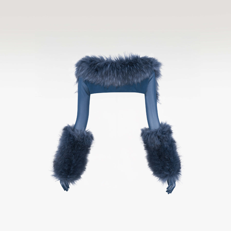 Siberian Siren Faux Fur Shrug | Premium Cobalt Blue Luxury Integrated-Glove Bolero