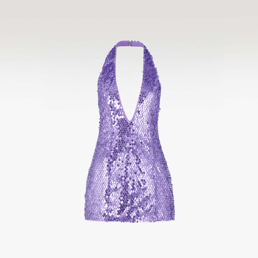 Lavender Dust Fairytale Dress | Premium Sequin Halter Luxury Bodycon