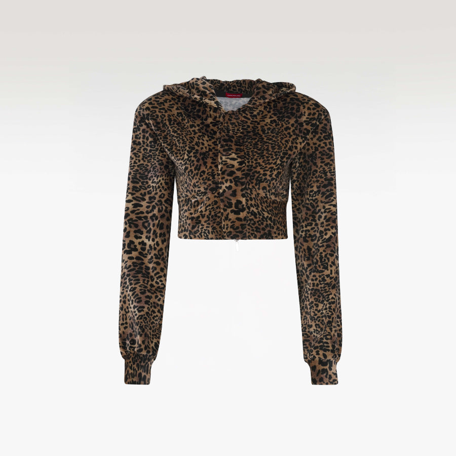 Leopard Luxe Velvet Jacket | Premium Designer Hooded Statement Jacket