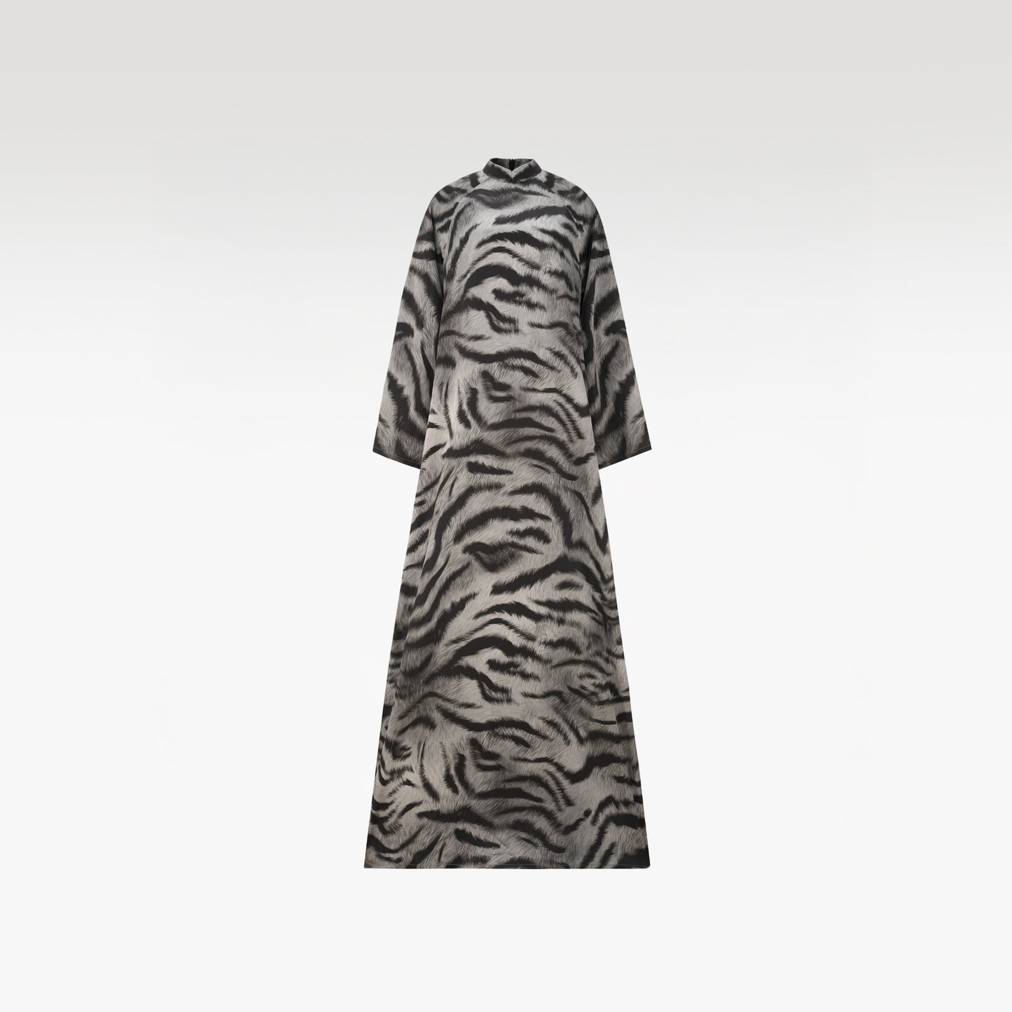 "Bach Van" Ao Dai | White Tiger Print Premium Silk Relaxed Imperial