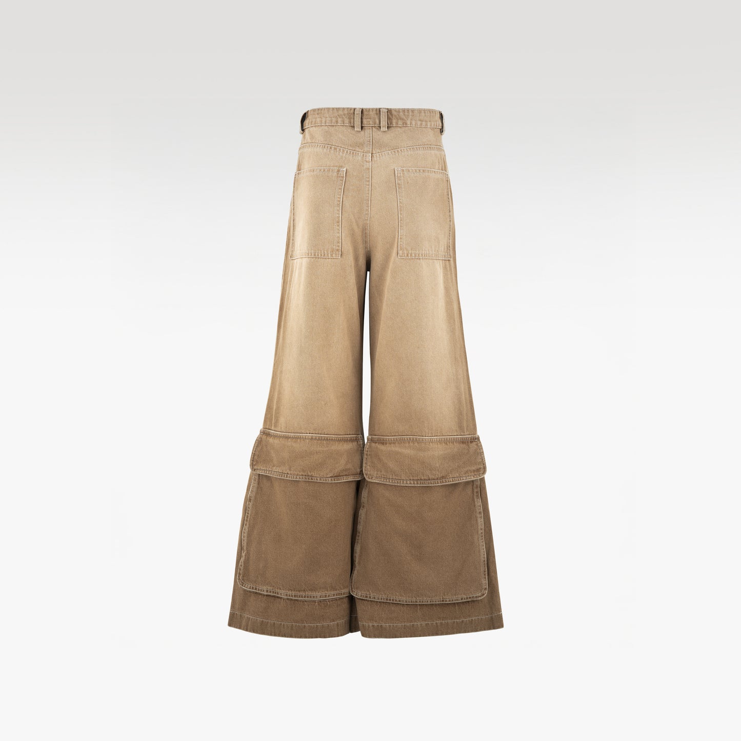 Dune Stack Cargo Pants | 3D Multi-Pocket Wide Leg Denim - Vintage Sand Wash High-Utility Streetwear