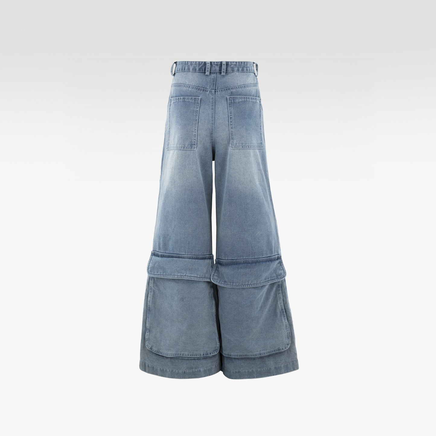 Fade Stack Cargo Pants | 3D Multi-Pocket Wide Leg Denim - Vintage Indigo Fade High-Utility Streetwear