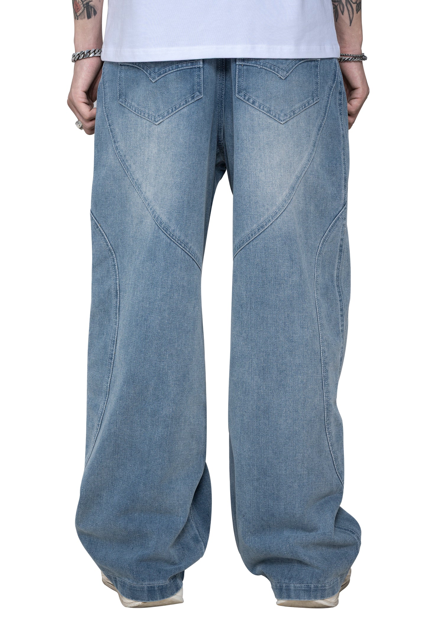 Fade ARC Jeans | Curved Paneled Wide-Leg Denim - Vintage Indigo Fade Streetwear Pants